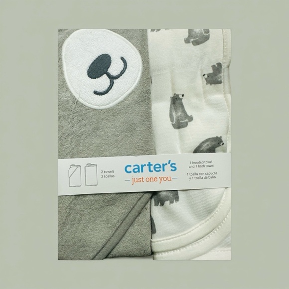 Carter’s Just One You Hooded Towel & Bath Towel Set – Bear Print – One Size - Picture 2 of 4